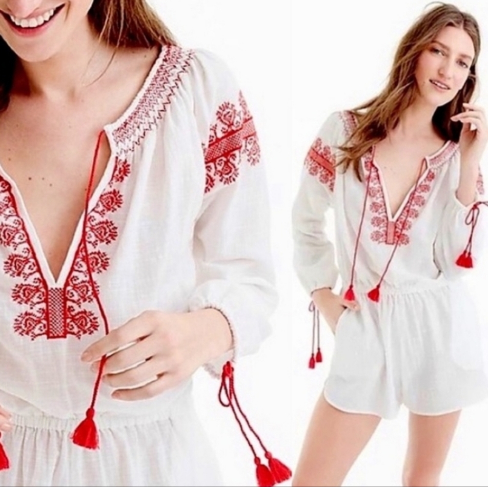 NWT J. Crew One Piece Embroidered Shorts Romper Jumpsuit Women's XL